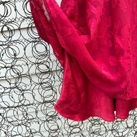 Vintage 90s Inner Most Red Satin Floral Double Layer Slinky Slip Dress MEDIUM - Picture 3 of 7